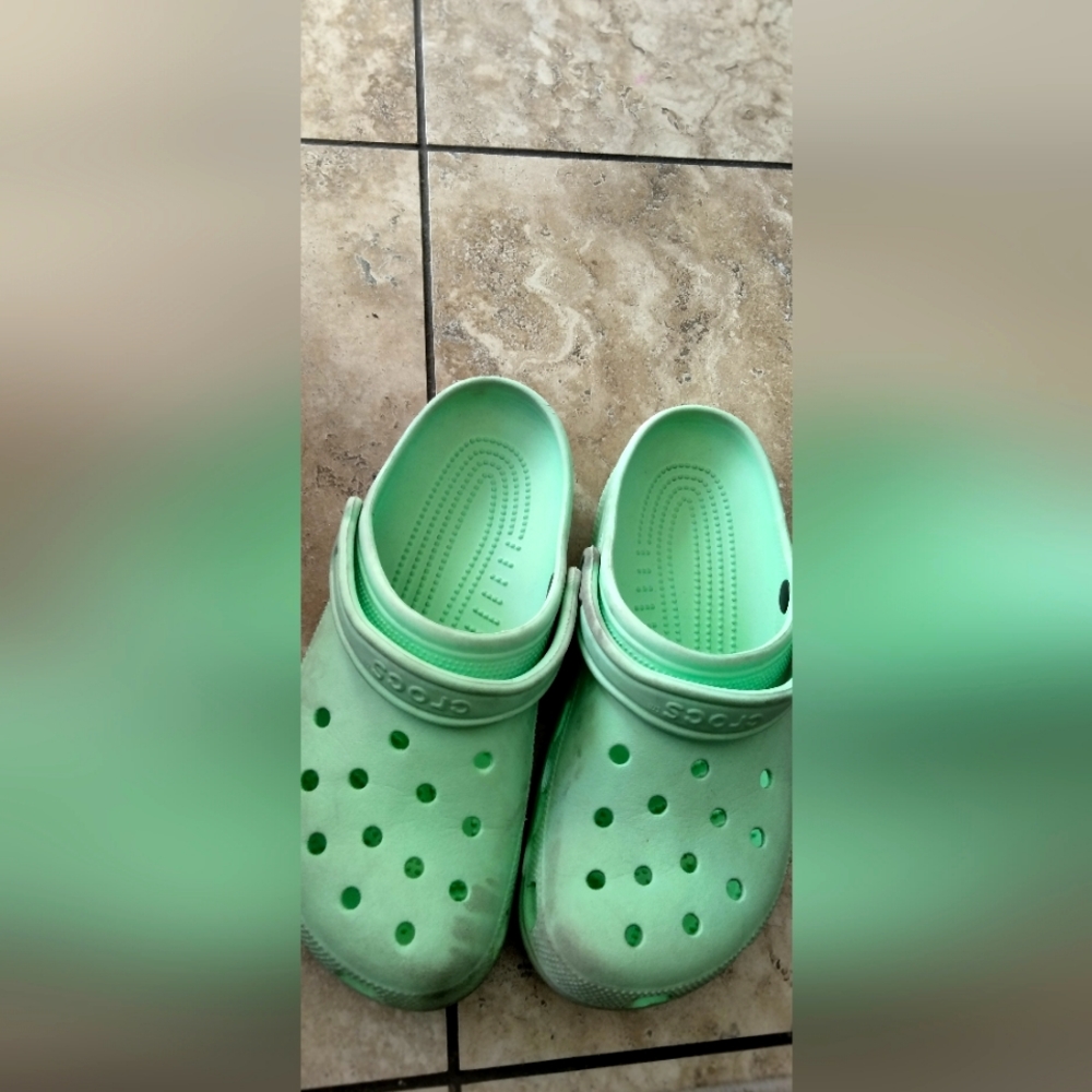 Mint green crocs